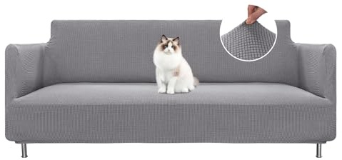 BellaHills Funda Sofa 3 Plazas,Fundas de Sofa Ajustables,Protector Sofa Gatos Arañazo Y Perros Mascotas,Antideslizante Antimanchas Lavable,Gris Claro