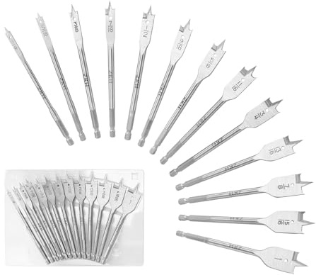 ZKH 13-Piece Spade Drill Bit Set, Paddle Bits Sets for Wood,High Carbon Steel Material with Quick Change Shank,Flat Wood Hole Cutter