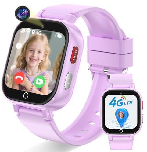 Ucani 4G Kids Smart Watch, Kids Phone Smartwatch GPS Tracker, SOS, Call, Voice & Video Chat, Class Mode, Alarm, Camera, Touch Screen WiFi Wrist Watch for 4-12 Boys Girls (A28-Purple-UKLOC)