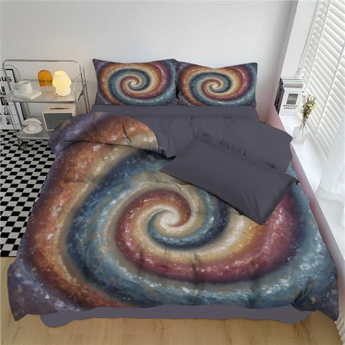 DLERFLOVR 90 x 90 Duvet Cover Set Abstract Swirls Quilt Cover Set Ultra Soft & Breathable Endless Spiral Bedding Sets with Pillowcases and Zipper Closure, Orange