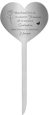 Decorazione per tomba in metallo, a forma di cuore, resistente alle intemperie, in acciaio inox, con scritta Talvolta Bist Du in Unseren Dreamen, spesso nei nostri pensieri e sempre nei nostri cuori