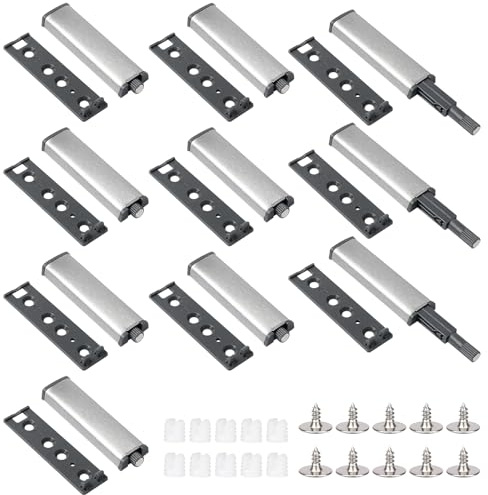 10PCS Push to Open Aimant, Poussoir Porte Placard, Loquets Magnétique, Tampon Amortisseur Porte Placard pour Meuble de Cuisine, Placards, Tiroirs, Armoires, Buffets (Argenté)