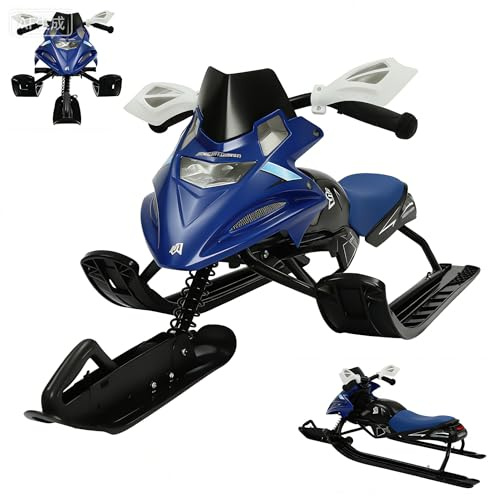 Trineo de dirección con 2 frenos de pie, trineo infantil con cuerda de tracción automática, volante y amortiguador, para niños y adultos, carga máxima: 60 kg (azul)