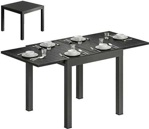 Outsunny Table de Jardin Extensible 80-160 cm 4-6 Personnes Effet Bois | Aluminium, Plateau à Lattes, Rallonge Auto-Stockée, Mobilier de Jardin Terrasse Extérieur Balcon