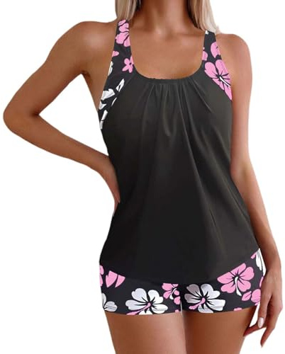 Generisch Maillot de bain rétro sexy taille haute pour femme, dos nageur, bikini, Rose, S