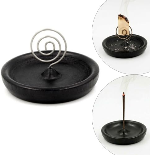 Piattino bruciatore con spirale per carta Eritrea da bruciare e bastoncini aromatici incenso, in legno nero