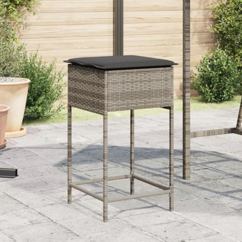 Drainlyn trädgårdsbarstol med kudde, 2 st, grå, poly rotting pulverlackerat stål, 40 x 40 x 76 cm, väderbeständig, utomhus, balkongstol, terrassstol för avslappnad lounge och camping