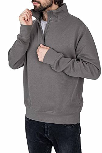 Mivaro Herren Troyer Pullover in Anthrazit mit Reißverschluss - Kragen Sweatshirt Baumwolle Polyester Regular Fit pflegeleicht warm Winter Freizeit Arbeit große Größen Übergröße S bis 5XL Größe 4XL
