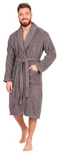 Adore Home Mens 100% Cotton Terry Shawl Collar Bathrobe | Soft Absorbent Towelling Dressing Gown with Tie Belt and Deep Pockets - Ideal After Bathing, Showering or Relaxing at Home