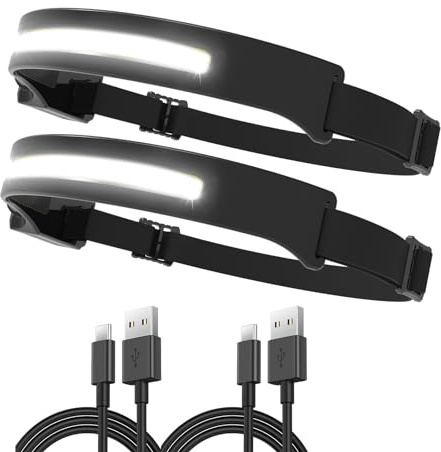 Vokida 2x Linterna Frontal LED USB Recargable Linterna Cabeza con 5 Modes de Luz Sensor de Movimiento 350 Lúmenes 230° Impermeable y Ajustable Correa Frontal LED para Cámping Correr Running