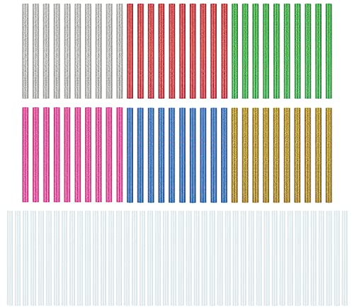 Heißkleber Sticks, Heißklebesticks 7mm, 100er Pack Heissklebesticks, Klebepistole Sticks, Heißklebesticks, Ideal Für Handwerkliche Reparaturen, Transparent X 40 + Bunt Glänzend X 60