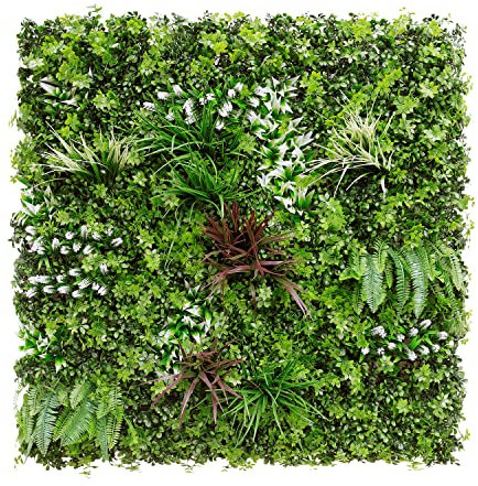 ECOOPTS 40x40 Faux Ivy Privacy Fence Screen Artificial Boxwood Panels Topiary Hedge Plants for Indoor Outdoor Decoration, #5 Mixed Leave, 1 Pack