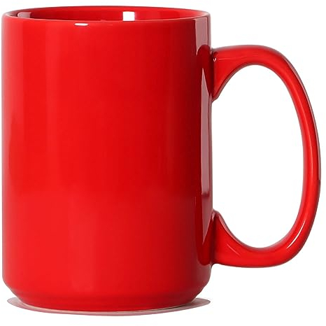 Smilatte Taza de café de porcelana de 16 onzas, taza clásica de cerámica en blanco con asa grande para té, café con leche, capuchino, rojo
