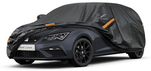 Kayme Funda Coche Exterior, Compatibles con Seat Leon (1999-2025), Cubierta para Coche Impermeable Transpirable Anti-UV Antipolvo de 7 Capas, Cubre Coche con Cremallera y Forro de Algodón.