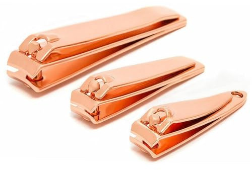 Envie Nail Clipper Stainless Steel Sturdy Toenail and Fingernail Clipper, 3pcs Small, Medium and Large Manicure Pedicure Jaw Opening Nail Cutter for Men and Women, Rose Gold