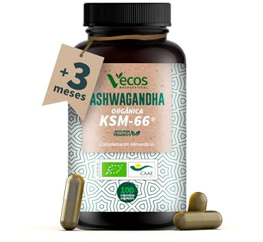 Ashwagandha KSM-66 Orgánica - Adaptógeno Natural para Reducir Estrés, Mejorar Sueño y Energía - Cápsulas Vegetales