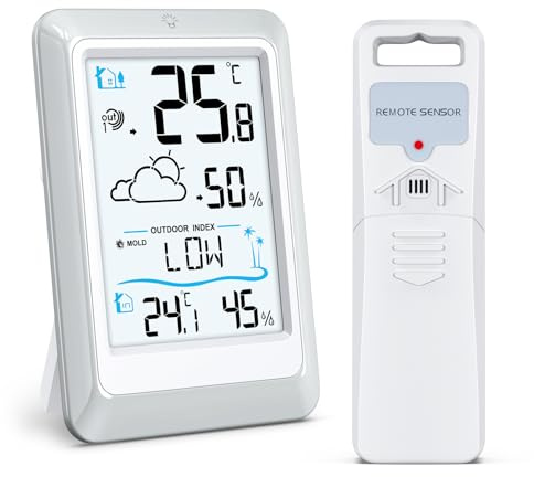 LOFICOPER Digitale Wetterstation, Hygrometer Thermometer für Drinnen Draußen mit Wettervorhersage, Außensensor 328 fuß/100m Reichweite, Temperatur Luftfeuchtigkeit Monitor für Büro, Zimmer
