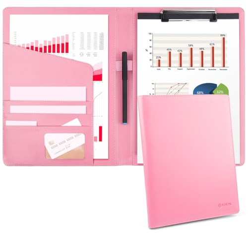Artmitz A4 Clipboard Folder, Leather Portfolio Folder Suitable for Work, Writing, and Meetings, Faux Folder with A4 Paper and Pen (Pink)