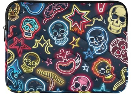 American Skull Neon Adesivi Custodia per Laptop per Notebook da 13-14 pollici, Borsa per Computer Portatile Valigetta Tablet Custodia da Viaggio