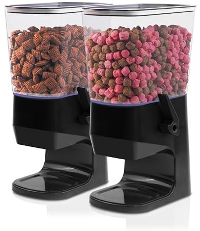 FHJP Cereal Dispenser Countertop, Dry Food Dispenser Snack Organizer, Slim Cereal Containers Storage Dispenser with Lids for Pantry, Kitchen Organization Oatmeal Nut Granola Candy, Black, 2pcs