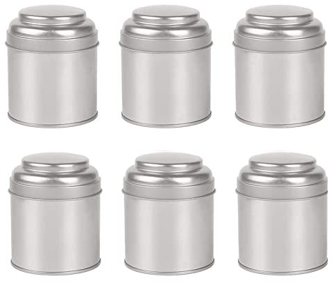 CosyCaya 6 Botes de Latas de Té con Tapas Dobles HerméTicas, Caja de Mini Latas y Botes de Cocina Redondos PequeñOs para Té (Plata)