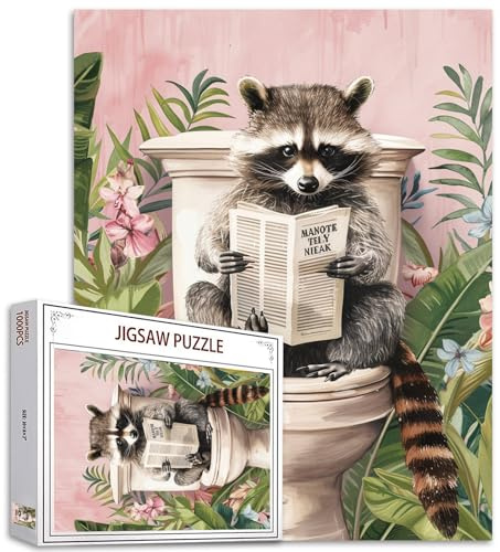Tucocoo 1000 pezzi puzzle per adulti carino procione giornale puzzle divertenti animali sul bagno puzzle per impegnativo gioco di attività familiare colorato fai da te puzzle decorazione della parete