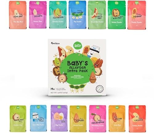 Nourishing Nippers Early Allergen Introduction - for Babies 4+ Months,14 Allergens in one pack, Including Peanut, Egg & Milk | Mix with Baby Food & Purees. 6 Month Supply