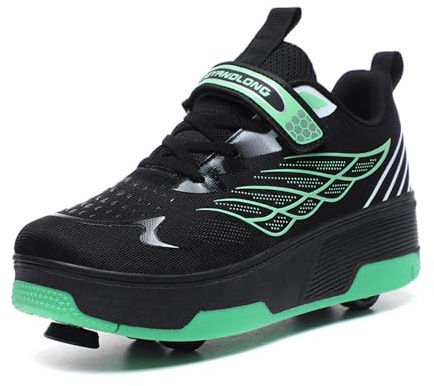 HUSKSWARE Zapatos Deportivos para niños, Patines de 4 Ruedas con Freno de pie, Ruedas Delanteras y Freno Desmontables, adecuados para niños y niñas,Negro, 35 EU.