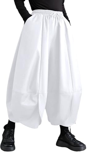 ellazhu Pantaloni da Donna a Gamba Larga Hakama Harem GZ81 A, Bianco, Small/Medium