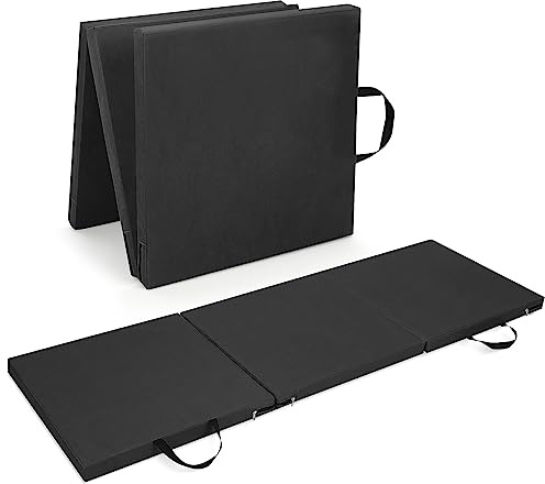 M.J COMFY-LIFE Tri-Fold Exercise Mat, 1.5 Thick Non-Slip Soft Foam Yoga Mat with Carry Strap Handles, Portable Folding Gym Mat for Yoga, Pilates, Gymnastics, Home Workout, Camping