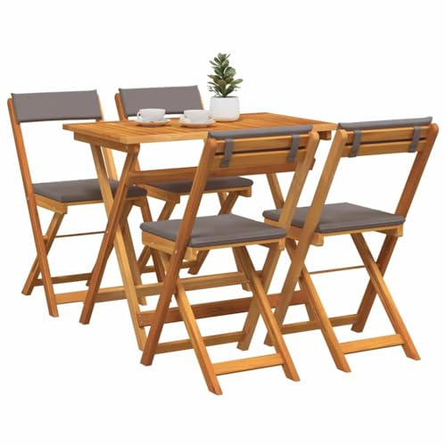 vidaXL Conjunto Bistro 5 pcs Aceite Natural Madera de Acacia Sólida, Muebles de bistró Modernos, Set Exterior a Prueba de Clima, Mesa compacta y Asientos para tu jardín, terraza