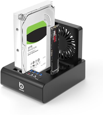 M.2 NVMe & SATA HDD Docking Station,10Gbps USB3.2 Gen2 SSD Cloner for M.2 NVMe SSD + SATA 2.5”/3.5” HDD Converter, Offline Cloning, Tool-Free, Cooling Fan