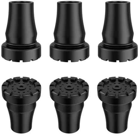 supregear Käppspetsar 19 mm, 6-pack, Svarta Stötdämpande Gummispetsar med Metallinsats, Halkfria Fotkåpor för Promenadkäppar, Kryckor och Vandringsstavar