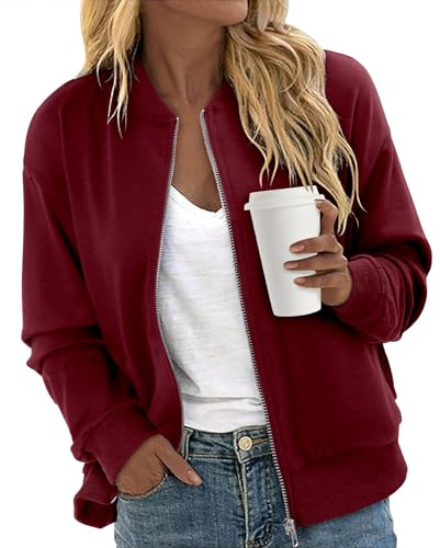 CRAZY GRID Fall Casual Cardigan Sweaters for Women Zip Up Baseball Collar Coats Long Sleeve Knit Jackets Cute Coats Dressy Casual DarkRed Large