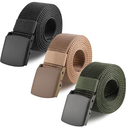 Zourglow Cintura di Nylon Uomo, 3 Pezzi Regolabile Cintura da Lavoro con Plastica Fibbia, Cintura Tattica Militare per Sport Tempo (Nero + Cachi + Verde Militare)