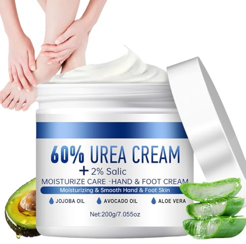 Urea Cream 60 procent 200 gram, förhårdnadsborttagare fotkräm, urea fotkräm mycket torra fötter, maximal styrka kroppslotion för djup fukt, anti-förhårdnad fotvård