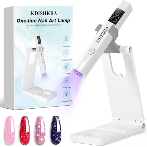 KDISHKRA Mini Lampada UV LED Unghie, Lampada per Unghie Portatile con Supporto, Ricaricabile E 3 Timer, 6W Lampada per Unghie Senza Fili, Asciugatrice gel per Asciuga Unghie Salone, Bianco