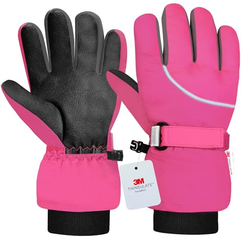 Origem Kids Ski Gloves - 3M Thinsulate Waterproof Winter Thermal Snow Gloves for Boys with 5-finger Touch Screen Reflective Anti-Slip for 4-14 Years Snowboarding Skiing Hiking