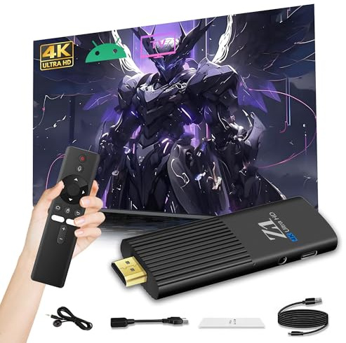 Z1 Clé TV Android 10.0 2025, Dongle Intelligent HD 4K pour Télévision, Quad-Core H313, Wi-Fi Double Bande, Télécommande Vocale Bluetooth, Appareil TV à Canal Internet Android 10 pour la Maison/Voyages