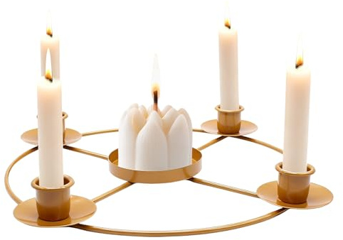 ZHIYUQL Corona dell'Avvento, moderna in metallo, con 5 portacandele, colore oro, supporto per candele dell'Avvento, struttura da tavolo, decorazioni dell'Avvento, candele natalizie, decorazione