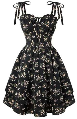 Scarlet Darkness Floral Mini Dress for Women Teens Summer 2026 Fairy Corset Sundress Graduation Dresses Black Floral XXL