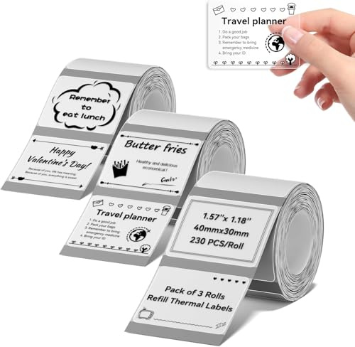 NIIMBOT 3 Rolls Labels Stickers for B1/B2/B21/B3/K2/K3/K4 Printers | Waterproof & Wear-Resistant Thermal Labels with Easy-Peel Design – 40×30mm, 230Pcs/Roll for Office, Commercial & Business