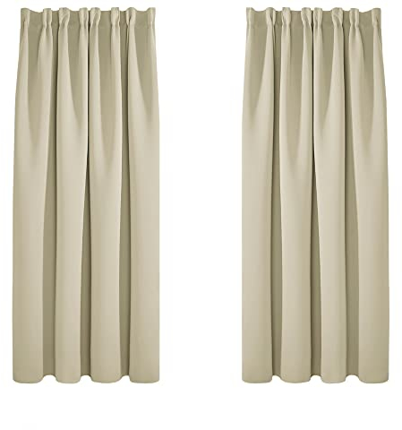 Deconovo Verdunkelungsvorhang Vorhänge mit Kräuselband Gardine für Balkontür dicke Thermogardine Kälteschutz warm Hitzeschutz, 160x132cm(HöhexBreite), Beige, 2er Set