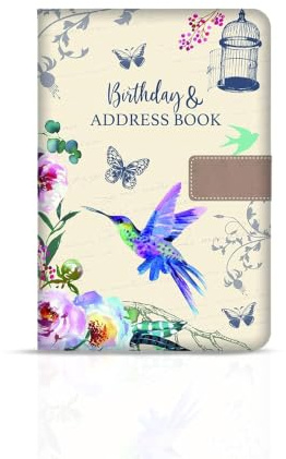 Telefonadress & födelsedagsbok A-Z index vackert tyg vintage stil fodral A5 storlek mjukt vadderat skydd adress & födelsedagsbok med magnetiskt lås – fågel