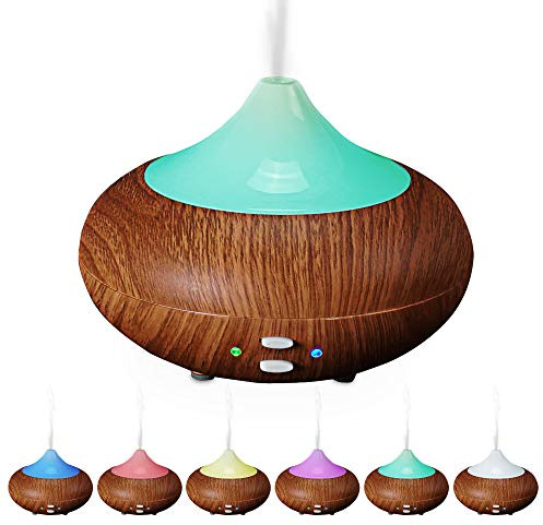 Diffuseur d'arômes avec éclairage - Humidification de l'air - Aromathérapie - 7 couleurs avec changement de couleur - 5 W - Lampe parfumée d'environ Ø 13 cm - Réservoir de 210 ml (1 diffuseur marron)