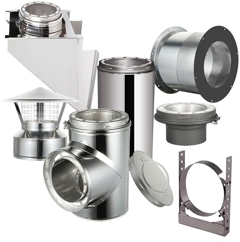 AllFuel HST Through The Wall Kit with Spark Guard Chimney Cap for 6 Diameter 304 Stainless Steel Class-A Double Wall All Fuel Insulated Chimney Pipe (9 Length, Adjustable Wall Bracket)