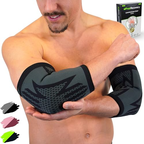 Feel Recovery 2 Tutore Gomito per Uomo e Donne - Gomitiere Elastica per Epicondilite e Tendinite - Fascia per Gomito del Tennista, Golf, Palestra, Basket - Traspiranti e Antiscivolo (M, Nero)