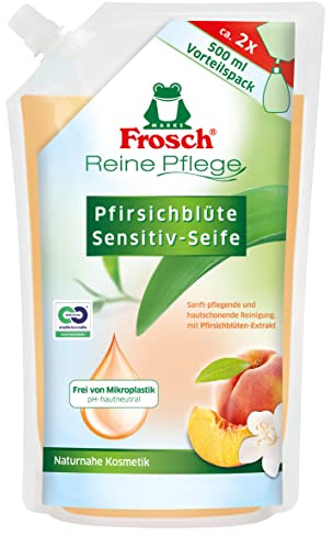 Frosch Pfirsichblüte Sensitiv-Seife, Pflegende Handseife zur sanften und Hygienischen Reinigung, Nachfüllbeutel, 500 ml