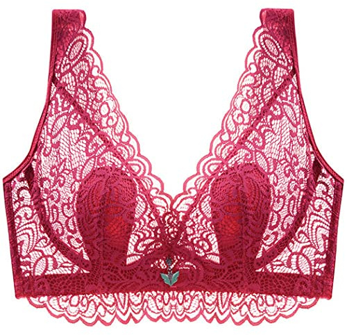 ZESLIV Soutien-gorge minimiseur pour femme avec armatures - Grandes tailles - Soutien-gorge non doublé à bonnets pleins - Dentelle - Bustier push-up - Bretelles larges, rouge, 110E