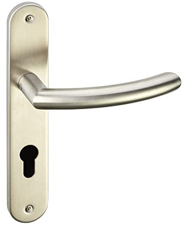 1 Juego de manillería LINUS de cilindro de perfil cepillado (PZ) en placa larga par de manillería con material de fijación de Sotech